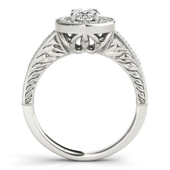 Anello Di Fidanzamento Halo Naturale Diamond Stile Vintage 1.25 Carati Solido WG 14K