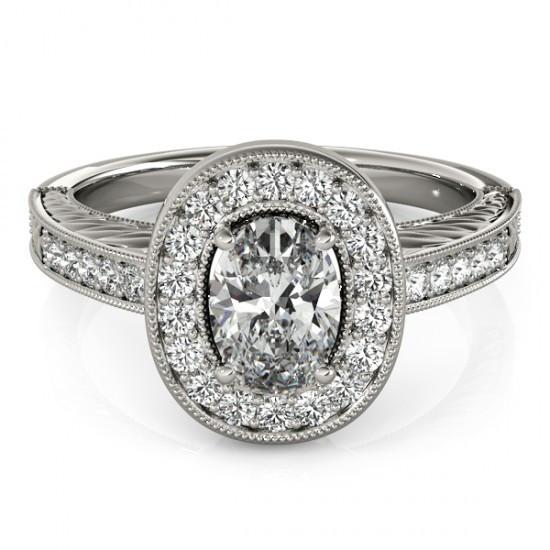 Anello Di Fidanzamento Halo Naturale Diamond Stile Vintage 1.25 Carati Solido WG 14K
