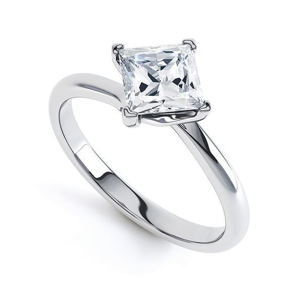 Anello Di Fidanzamento In Oro Bianco 14K . Con Genuino Diamante Solitario Taglio Princess 1 Carati