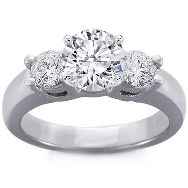 Anello Di Fidanzamento In Oro Bianco 14K Con Genuino Diamante Rotondo A Tre Pietre Da 1,30 Ct