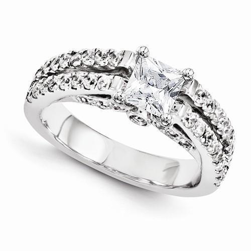 Anello Di Fidanzamento In Oro Bianco 14K Con Vero Diamante Taglio Principessa Da 2 Carati