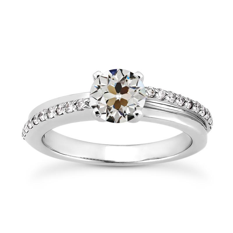 Anello Di Fidanzamento In Oro Bianco Rotondo Vecchio Naturale Diamante Europeo 3,25 Carati