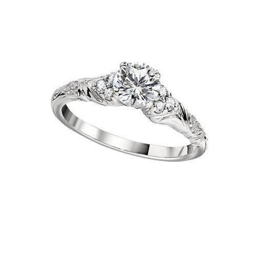 Anello Di Fidanzamento In Stile Antico Con Genuino Diamante A Taglio Rotondo Da 1,85 Carati. Oro Bianco