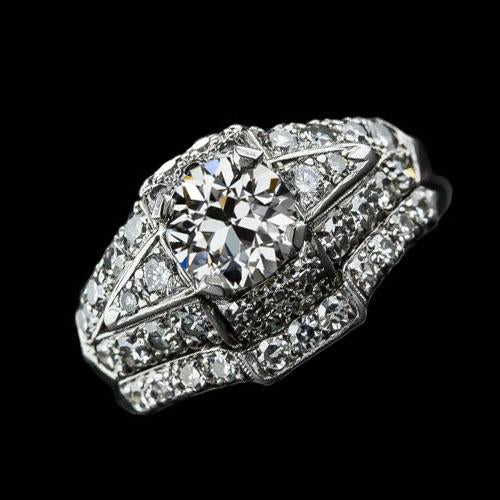 Anello Di Fidanzamento Incastonato Con Genuino Diamanti Rotondi Taglio Vecchio Gambo Diviso 4.25 Carati