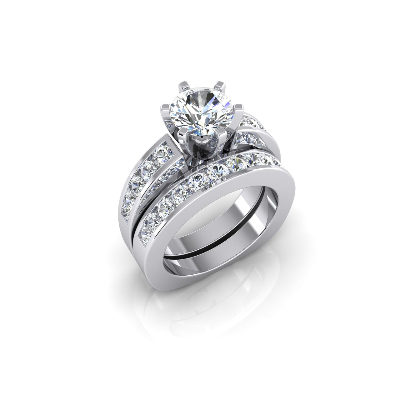Anello Di Fidanzamento Naturale Diamante Tondo Con Gambo Europeo 4,25 Ct WG 14K