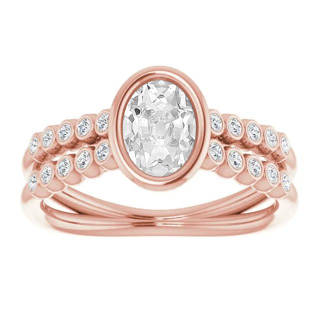 Anello Di Fidanzamento Ovale Con Vero Diamanti Taglio Vecchio Lunetta Set 5 Carati Gambo Diviso