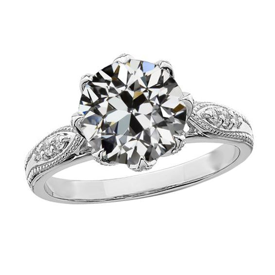 Anello Di Fidanzamento Rotondo Con Naturale Diamanti A Taglio Vecchio Miniera, Set Di 8 Punte, 3,75 Carati