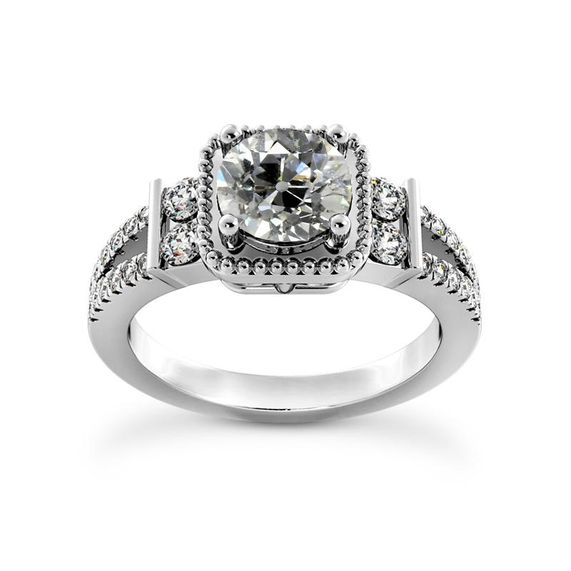 Anello Di Fidanzamento Rotondo Con Vero Diamante Taglio Vecchio Miniera, Gambo Diviso 3,75 Carati