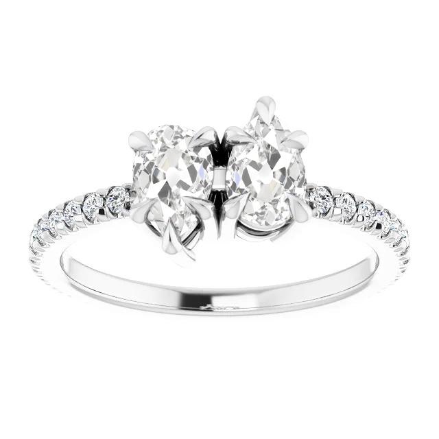 Anello Di Fidanzamento Rotondo E Pera Con Vero Diamante Da Minatore Vecchio Set 4,50 Carati