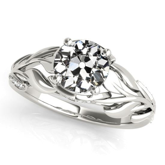 Anello Di Fidanzamento Rotondo Vecchio Minatore Naturale Diamante Prong Leaf Style 2,50 Carati