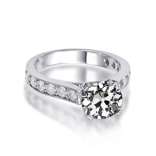 Anello Di Fidanzamento Rotondo Vecchio Minatore Vero Diamante Gioielli In Oro Bianco 3 Carati