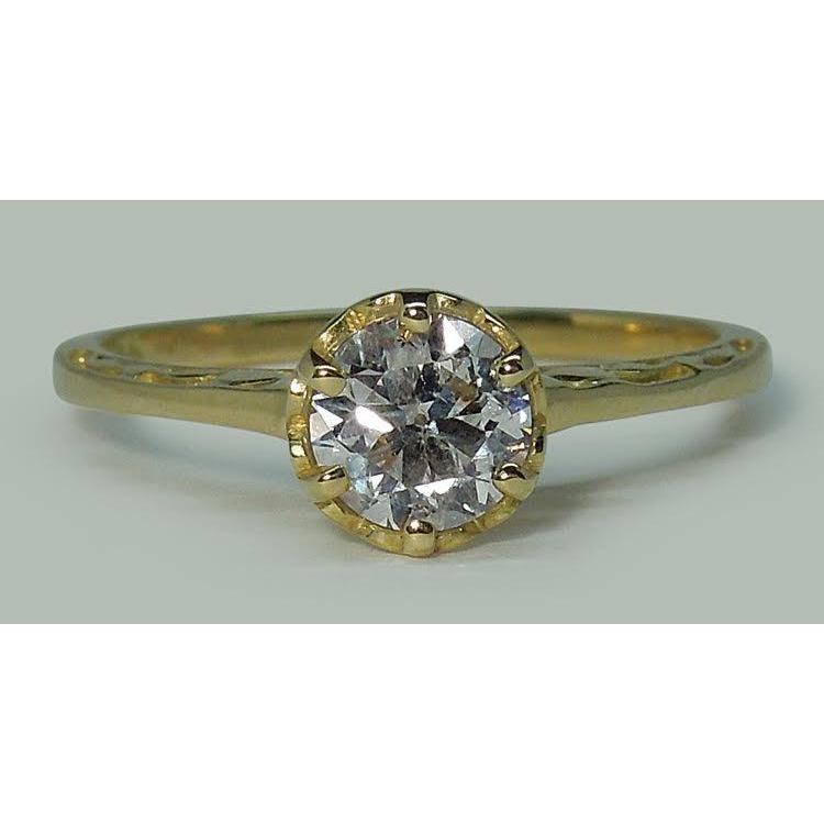 Anello Di Fidanzamento Solitario Stile Corona Con Genuino Diamante Tondo Da 1 Carato E Oro Bianco 14K