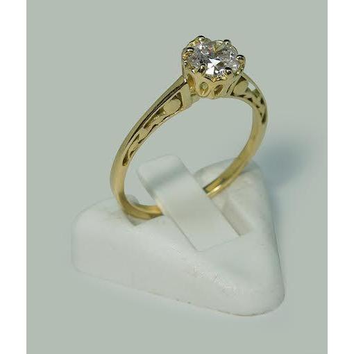 Anello Di Fidanzamento Solitario Stile Corona Con Genuino Diamante Tondo Da 1 Carato E Oro Bianco 14K