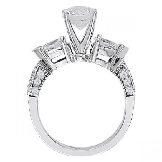 Anello Di Fidanzamento Stile Tre Pietre Con Genuino Diamanti Da 2.75 Carati. Oro Bianco 14K