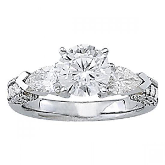 Anello Di Fidanzamento Stile Tre Pietre Con Genuino Diamanti Da 2.75 Carati. Oro Bianco 14K