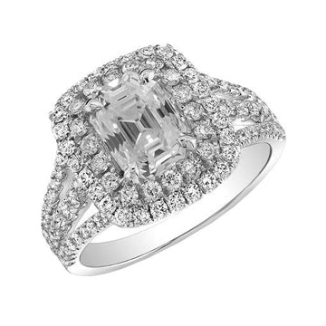 Anello Double Halo Old Cut Cushion Naturale Diamond 4.50 Carati Triplo Gambo