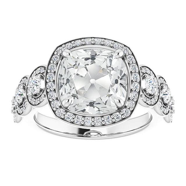 Anello Halo Con Cuscino Accenti Vecchio Minatore Genuino Diamante 11.75 Carati Oro