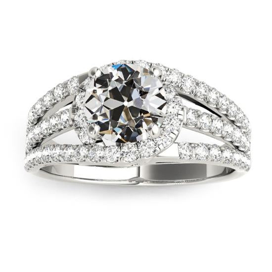 Anello Halo Con Naturale Diamante Taglio Antico Pavé Con Gambo Doppio Diviso 5.50 Carati