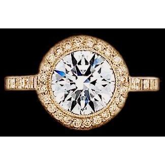 Anello Halo Con Pavé Di Naturale Diamanti In Stile Antico Da 3.01 Carati In Oro Giallo 14K