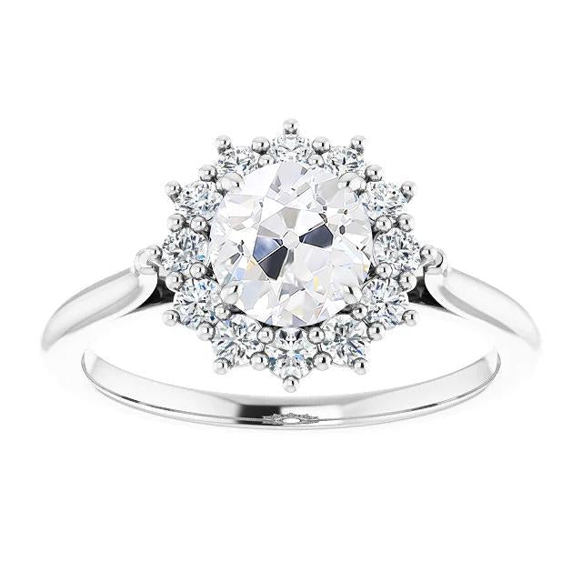 Anello Halo Da 4 Carati Da Donna, Rotondo, Con Genuino Diamanti A Taglio Vecchio Miniera, Incastonato In Oro