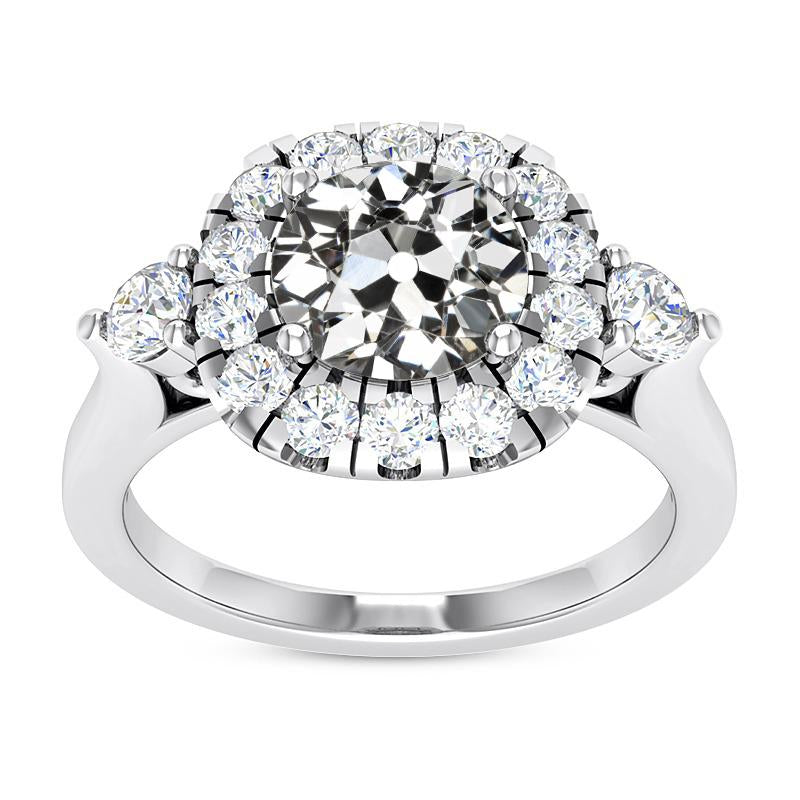 Anello Halo Il Giro Old Mine Cut Naturale Diamante 14K White Gold 6.50 Carati