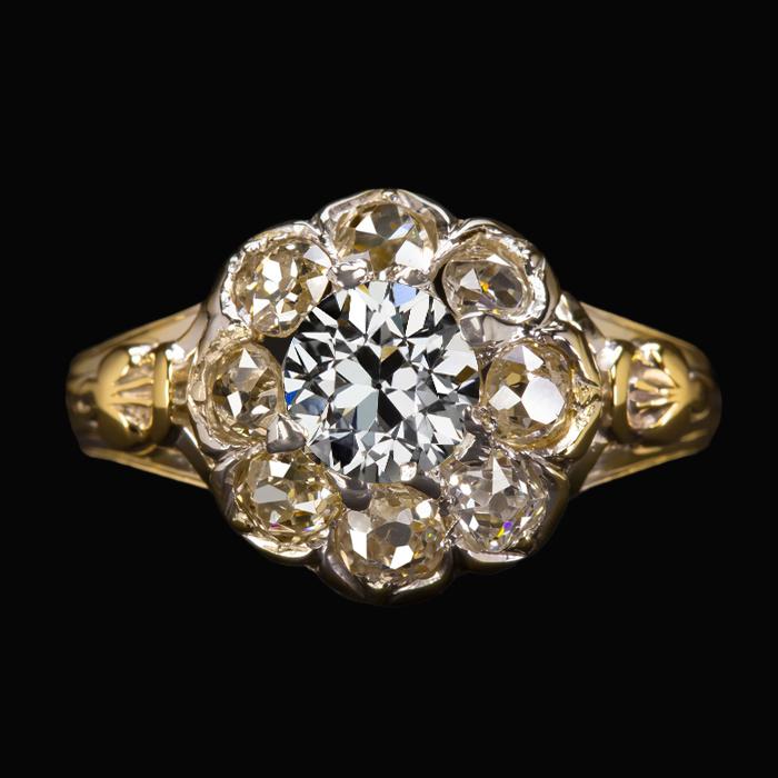 Anello Halo Il Giro Vecchio Minatore Vero Diamante Fiore Stile Vintage 4.50 Carati