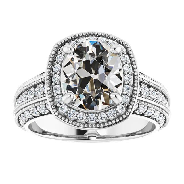 Anello Halo Il Giro & Oval Vecchio Taglio Naturale Diamante Gold Milgrain 7,25 Carati
