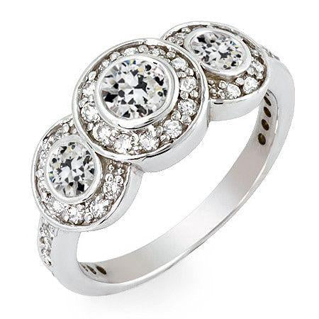 Anello Halo Old Mine Cut Naturale Diamante 3 Stone Style Bezel Set 5 Carati Oro