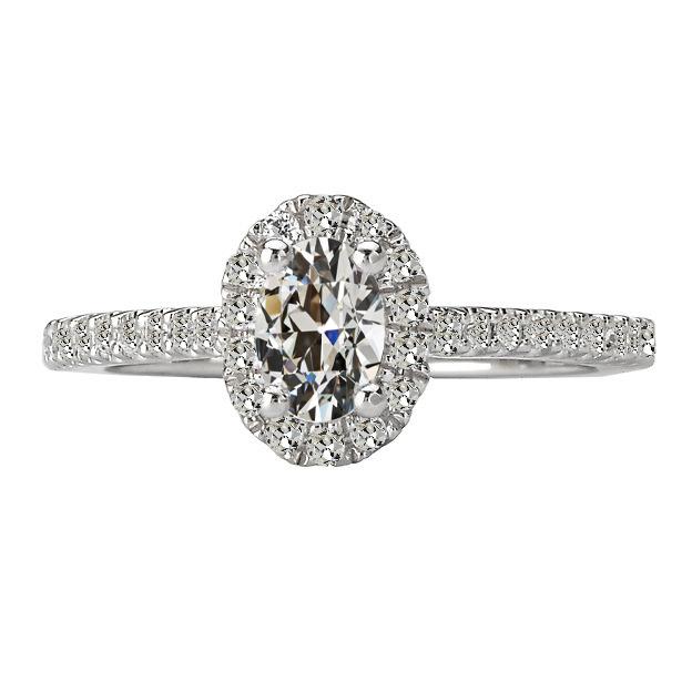 Anello Halo Rotondo E Ovale Con Genuino Diamante A Taglio Antico In Oro Bianco 4.50 Carati