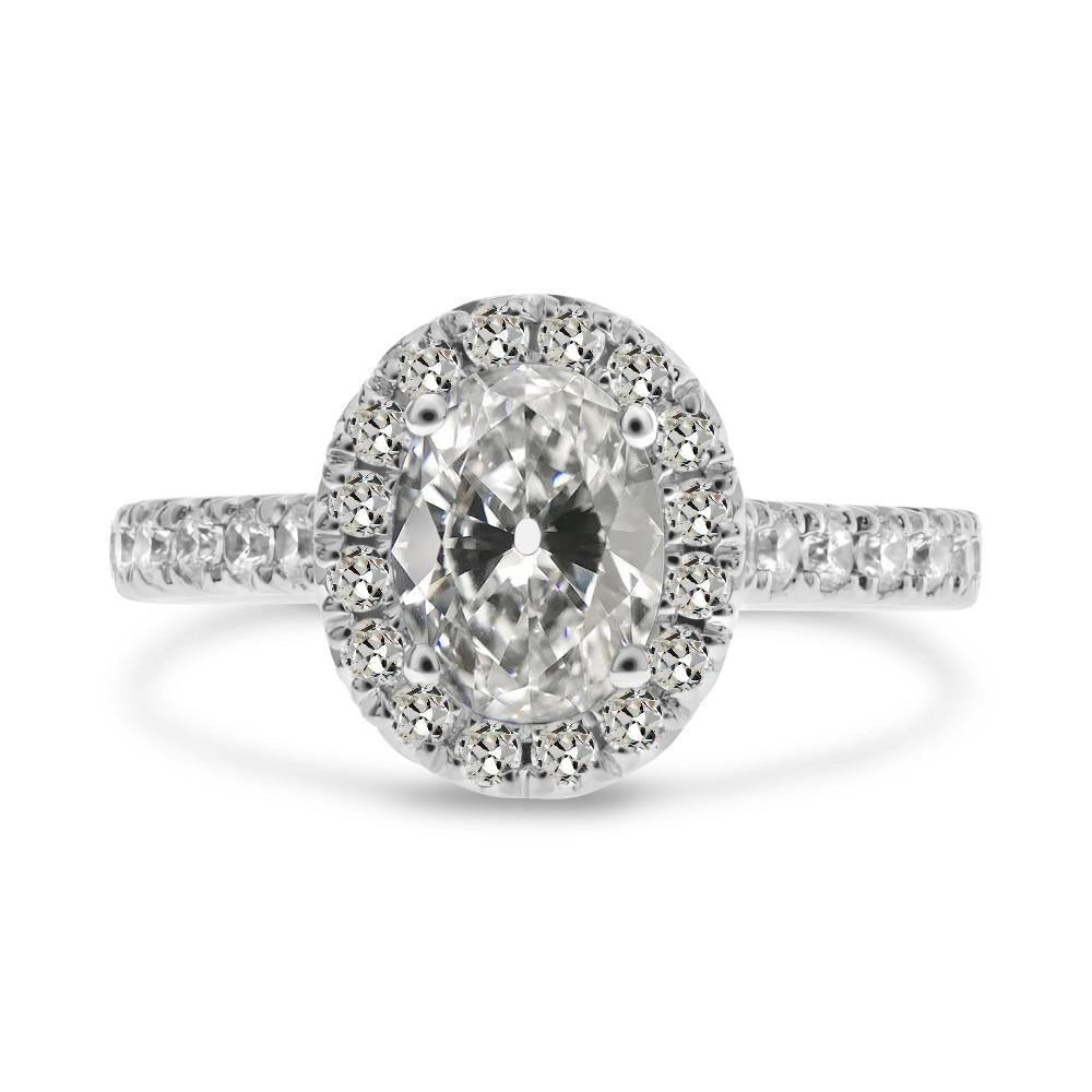 Anello Halo Rotondo E Ovale Naturale Diamante Vecchio Europeo Oro Bianco 6.50 Carati