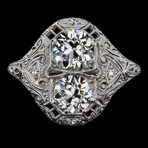 Anello In Filigrana Da 3,50 Carati Con Genuino Diamante Taglio Antico In Stile Antico