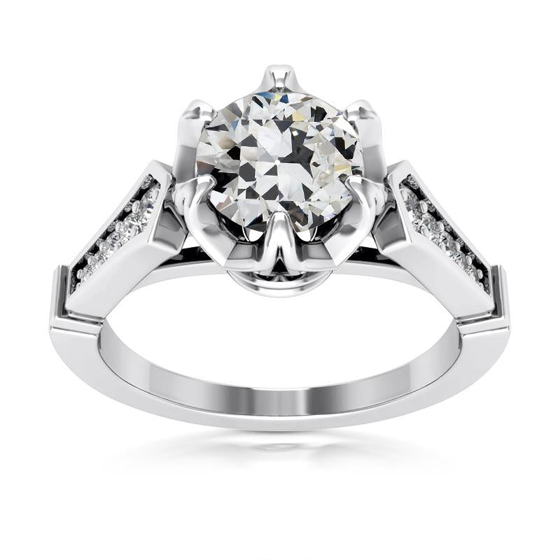 Anello In Oro 14K Con Taglio A Miniera Rotondo Con Vero Diamanti A 6 Griffe, 4,25 Carati