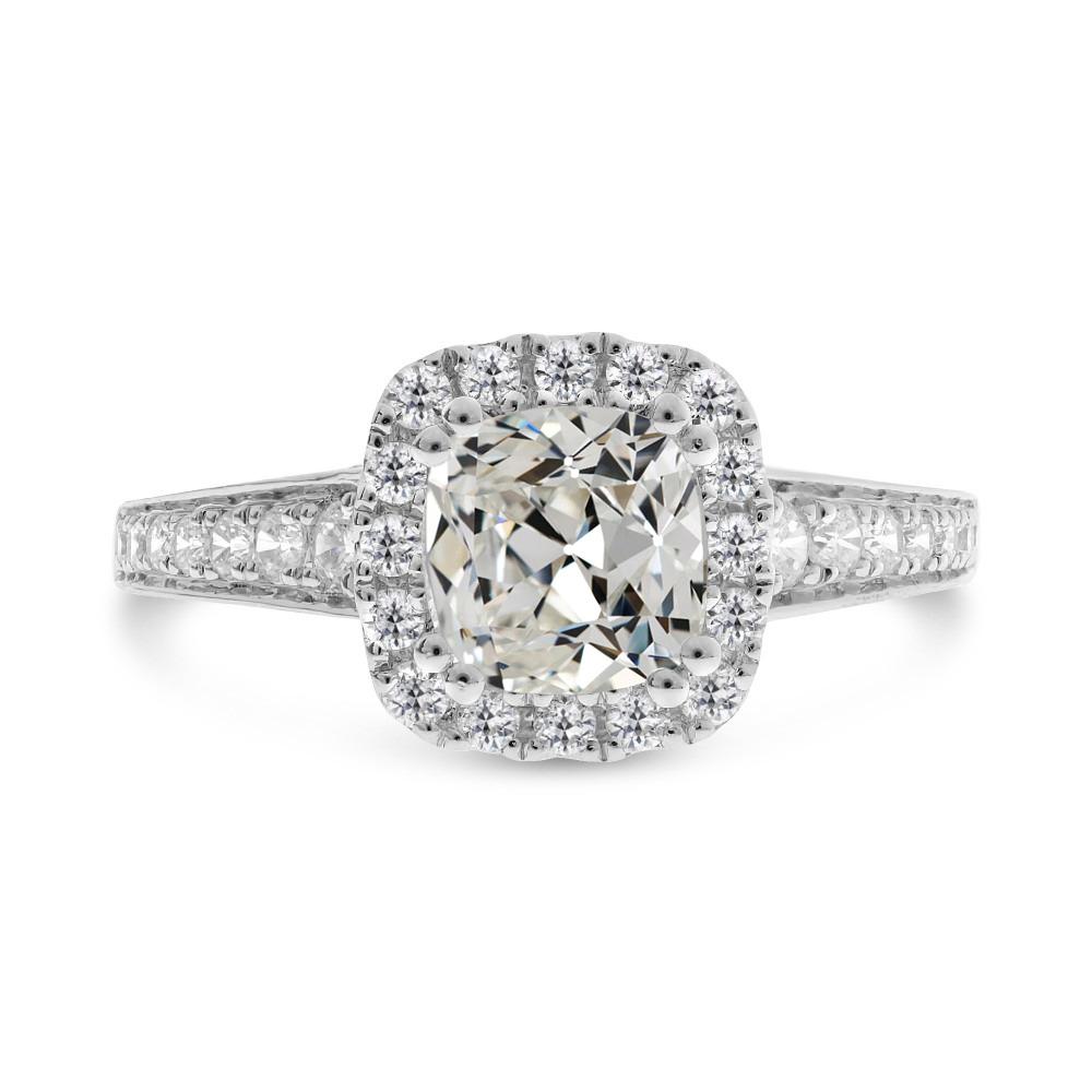 Anello In Oro 14K Rotondo E Cuscino Con Anello Aureola Con Genuino Diamante Taglio Miniera Antica 8 Carati