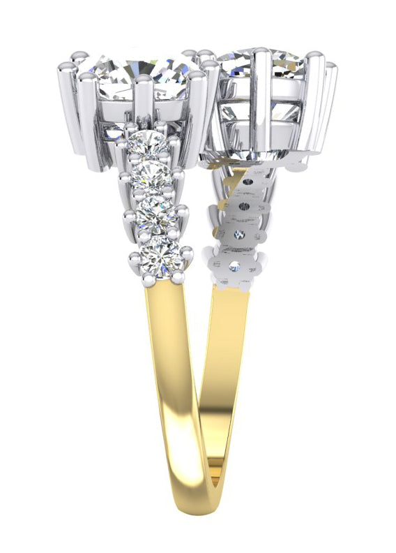 Anello In Oro Bianco 14 Carati Con Doppio Diamante Taglio Cuscino Da 3,30 Carati