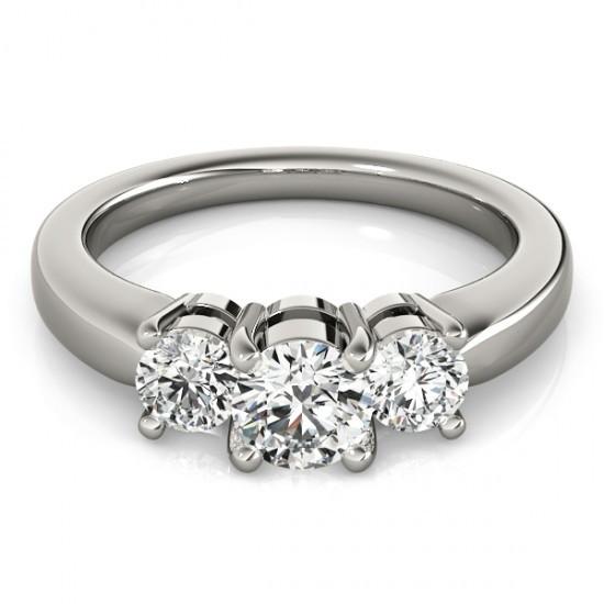 Anello In Oro Bianco 14K Con Naturale Diamante A Taglio Rotondo Con Tre Pietre Da 2 Carati Nuovo