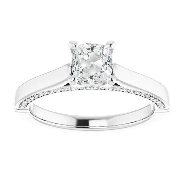 Anello In Oro Bianco 14K Con Vero Diamante A Taglio Antico, Set 6 Carati