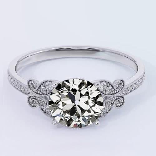 Anello In Oro Bianco Con Genuino Diamanti A Taglio Antico Rotondo Stile Farfalla 2,75 Carati