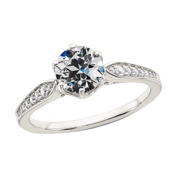 Anello In Oro Bianco Con Genuino Diamanti A Taglio Antico Rotondo, 2,75 Carati, Gioielli Da Donna