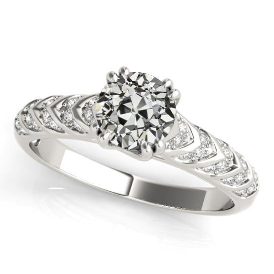 Anello In Oro Bianco Con Naturale Diamanti A Taglio Antico Rotondo In Stile Antico, 4,50 Carati