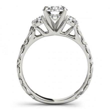 Anello In Oro Bianco Con Tre Pietre In Stile Antico 2 Carati Con Vero Diamanti Rotondi 14K