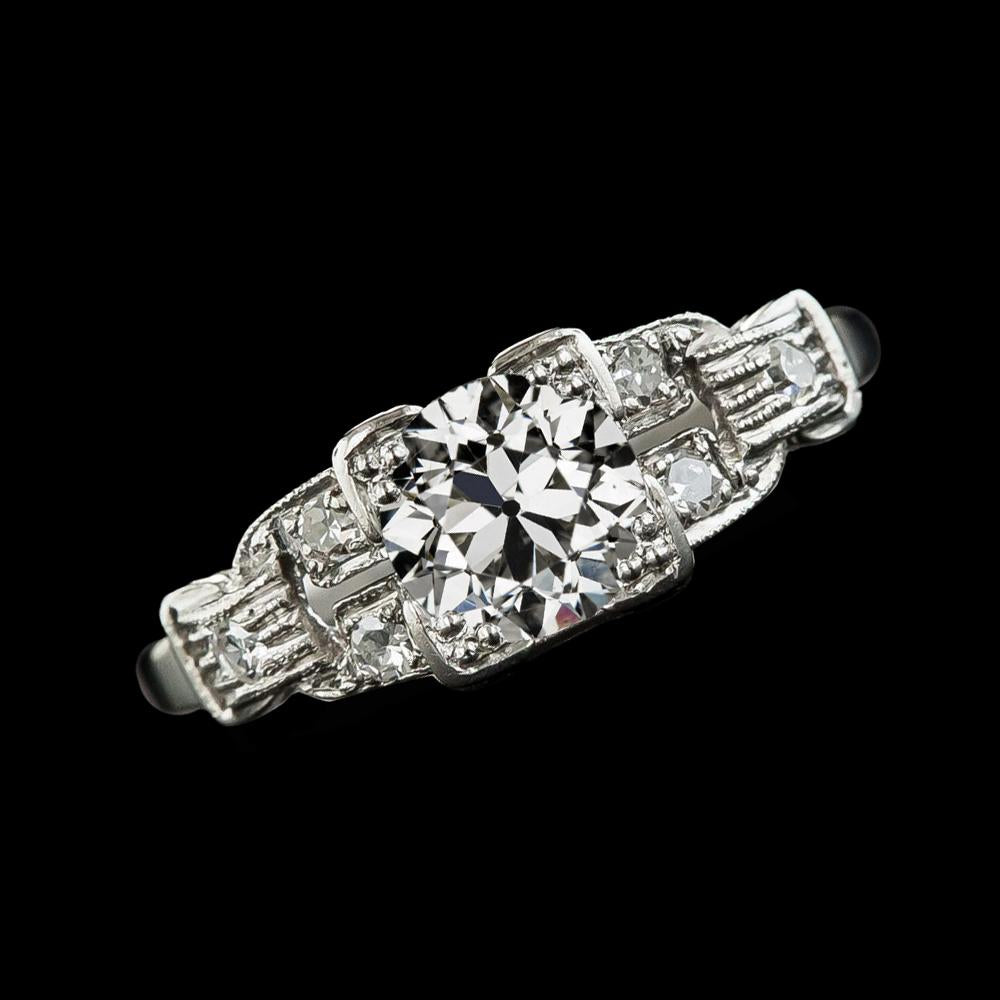 Anello In Oro Bianco Con Vero Diamanti Taglio Vecchio Miniera Stile Vintage 3 Carati