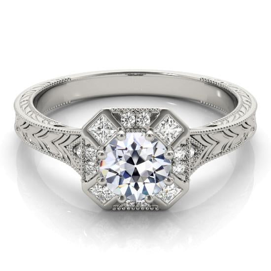 Anello In Stile Antico Con Vero Diamanti A Taglio Antico Rotondo In Oro 3 Carati