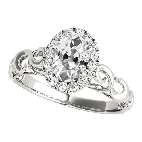 Anello In Stile Antico Halo Ovale Da Minatore Con Vero Diamante In Filigrana Da 3,75 Carati