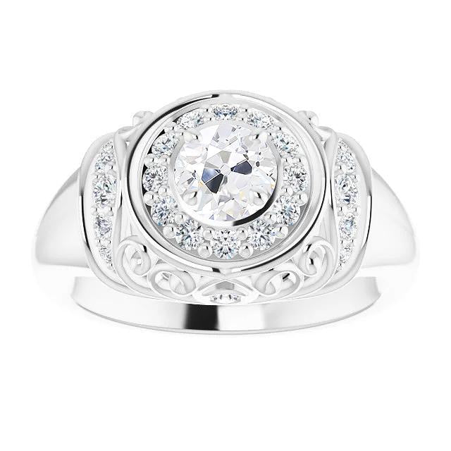 Anello In Stile Antico Rotondo Con Naturale Diamante Taglio Vecchio Gambo Spesso 2,75 Carati