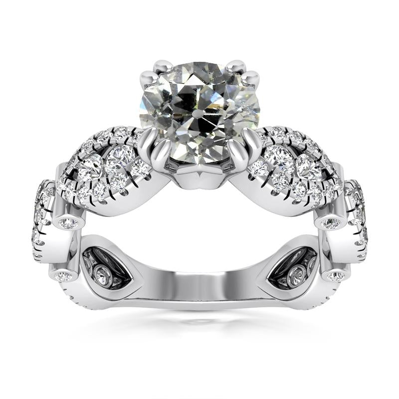 Anello In Stile Vintage Rotondo Con Genuino Diamanti A Taglio Antico, Doppia Punta, 7,25 Carati