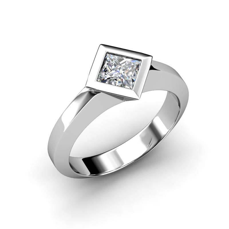 Anello Nuziale Con Naturale Diamante Solitario Taglio Principessa Da 1.50 Ct Con Castone