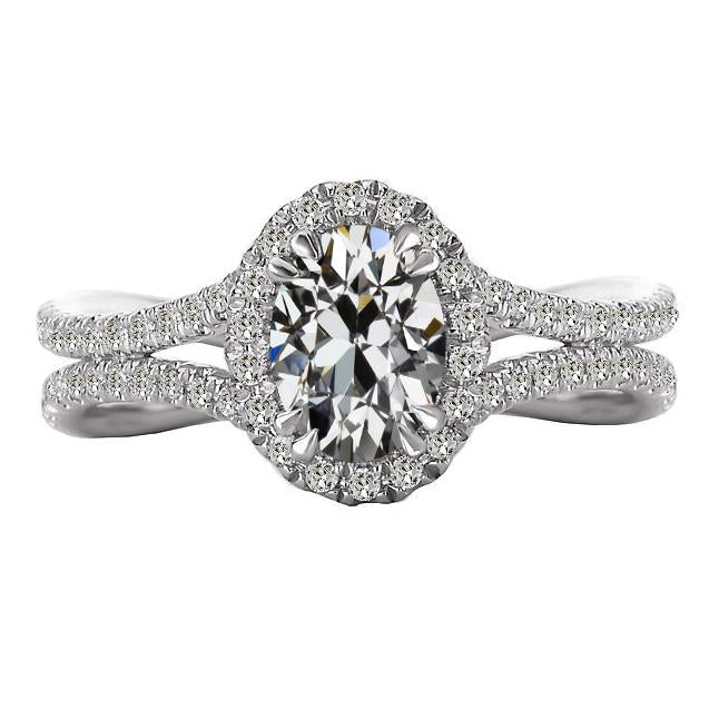 Anello Nuziale Halo Custom Jewelry Genuino Diamante A Taglio Vecchio Ovale