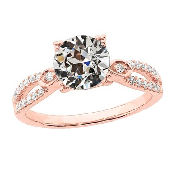 Anello Nuziale Rotondo Con Genuino Diamanti Da Minatore Vecchio, Gambo Diviso, Oro 3,75 Carati