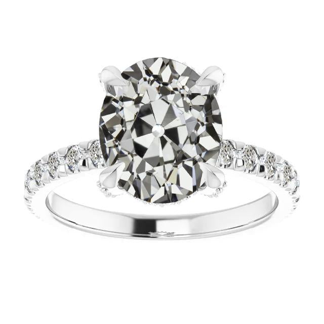 Anello Nuziale Rotondo E Ovale Con Naturale Diamanti Tagliati A Miniera Vecchia 7,50 Carati