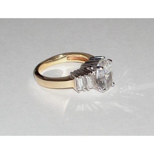Anello Ovale Con Genuino Diamante Aspetto Antico 1.51 Carati Gioielli Bicolore Novità